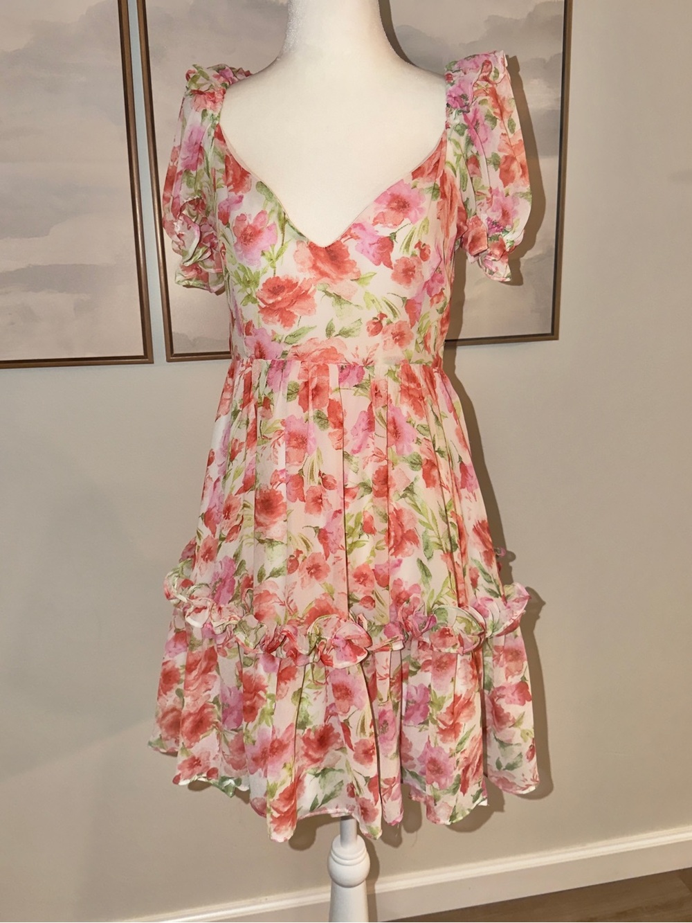 Mod On Trend Floral Ruffle Mini Dress - Picture 2 of 4